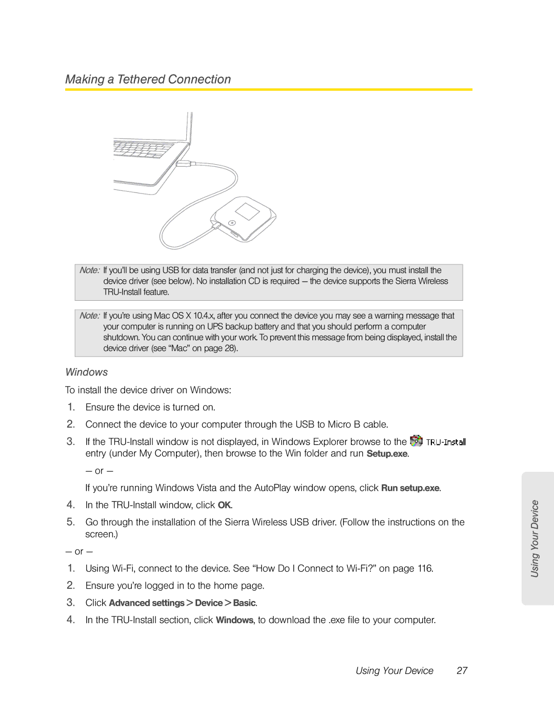 Sierra Wireless Overdrive manual Making a Tethered Connection, Windows 