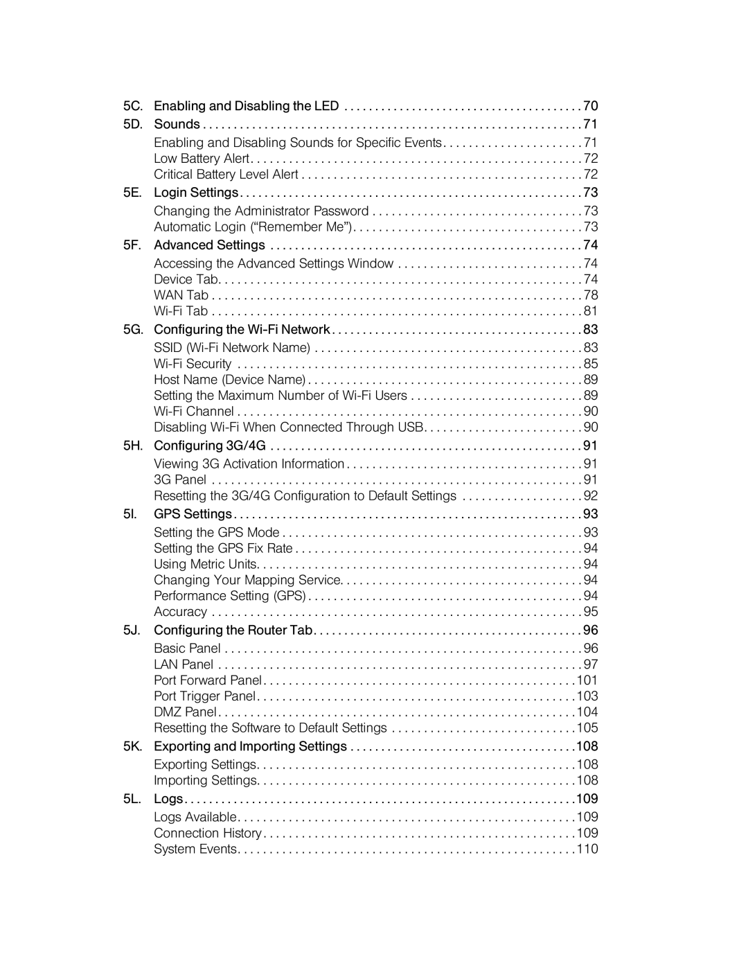 Sierra Wireless Overdrive manual 5E. Login Settings, 5K. Exporting and Importing Settings 