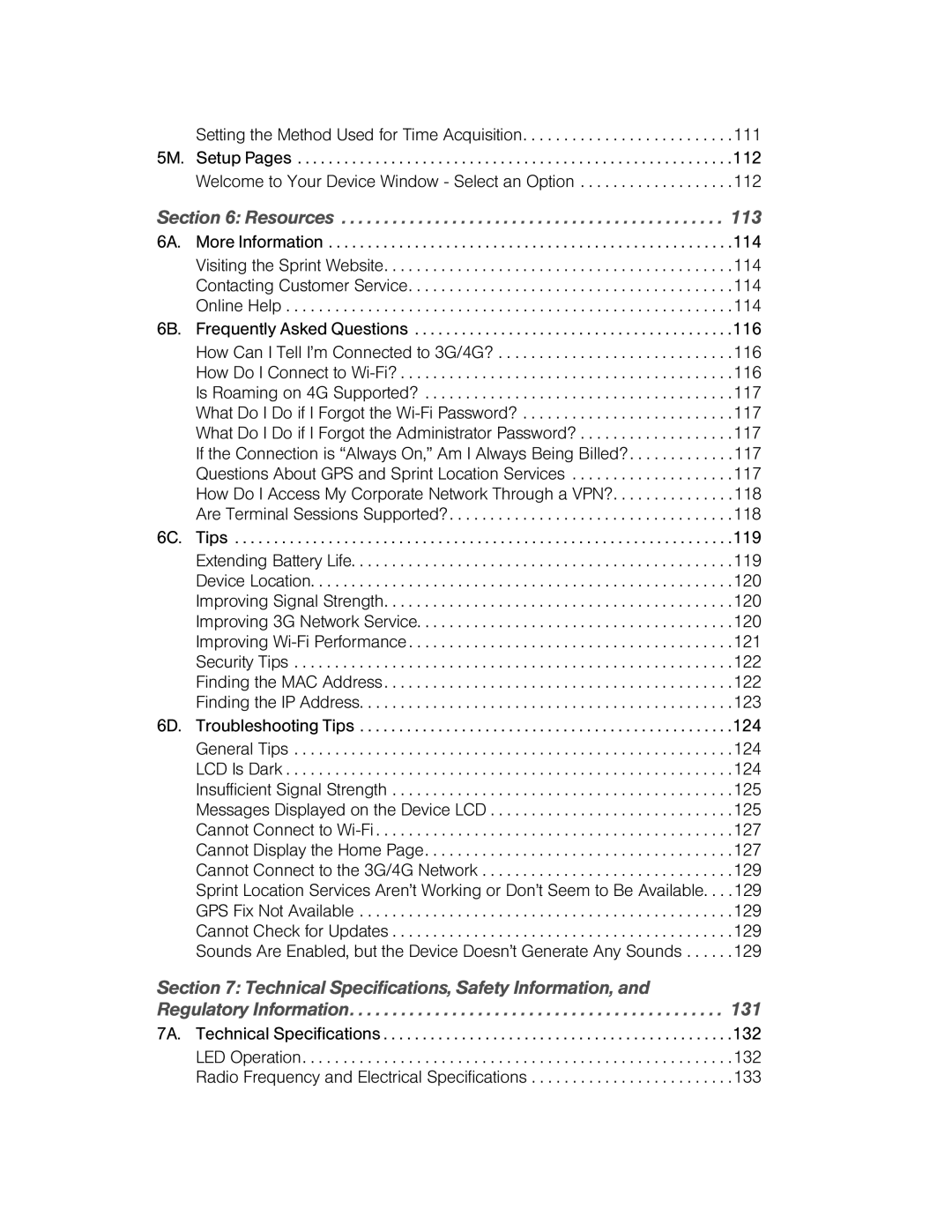 Sierra Wireless Overdrive manual Resources, 7A. Technical Specifications 