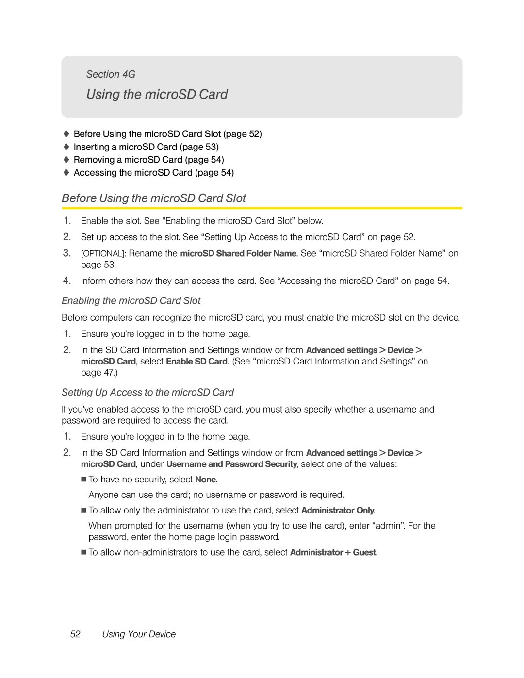 Sierra Wireless Overdrive manual Before Using the microSD Card Slot, Enabling the microSD Card Slot 