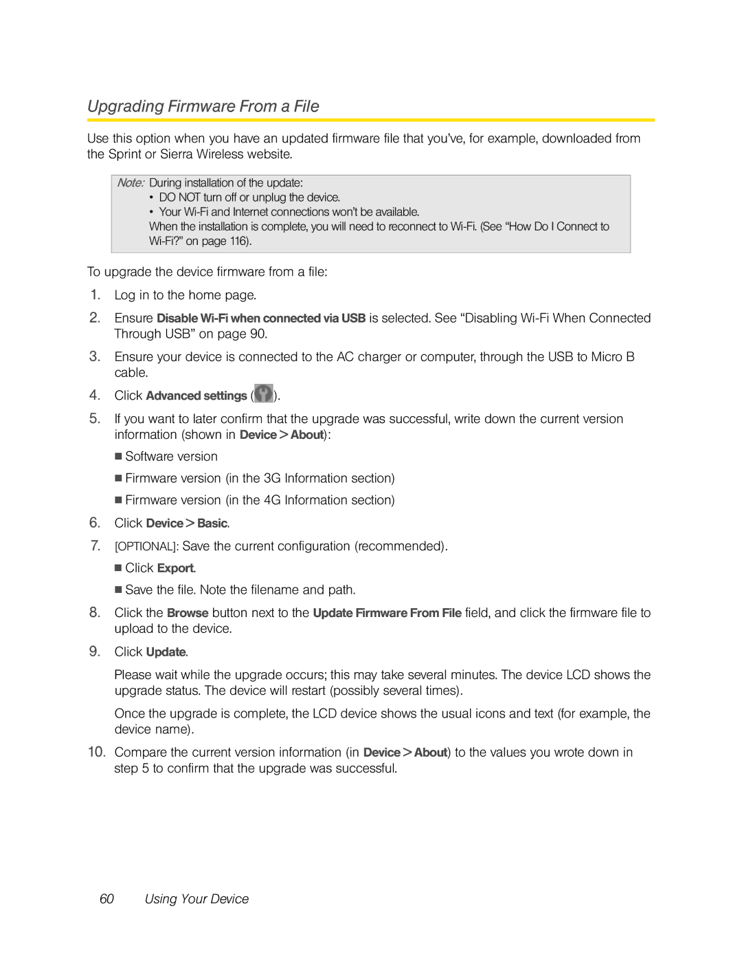 Sierra Wireless Overdrive manual Upgrading Firmware From a File 