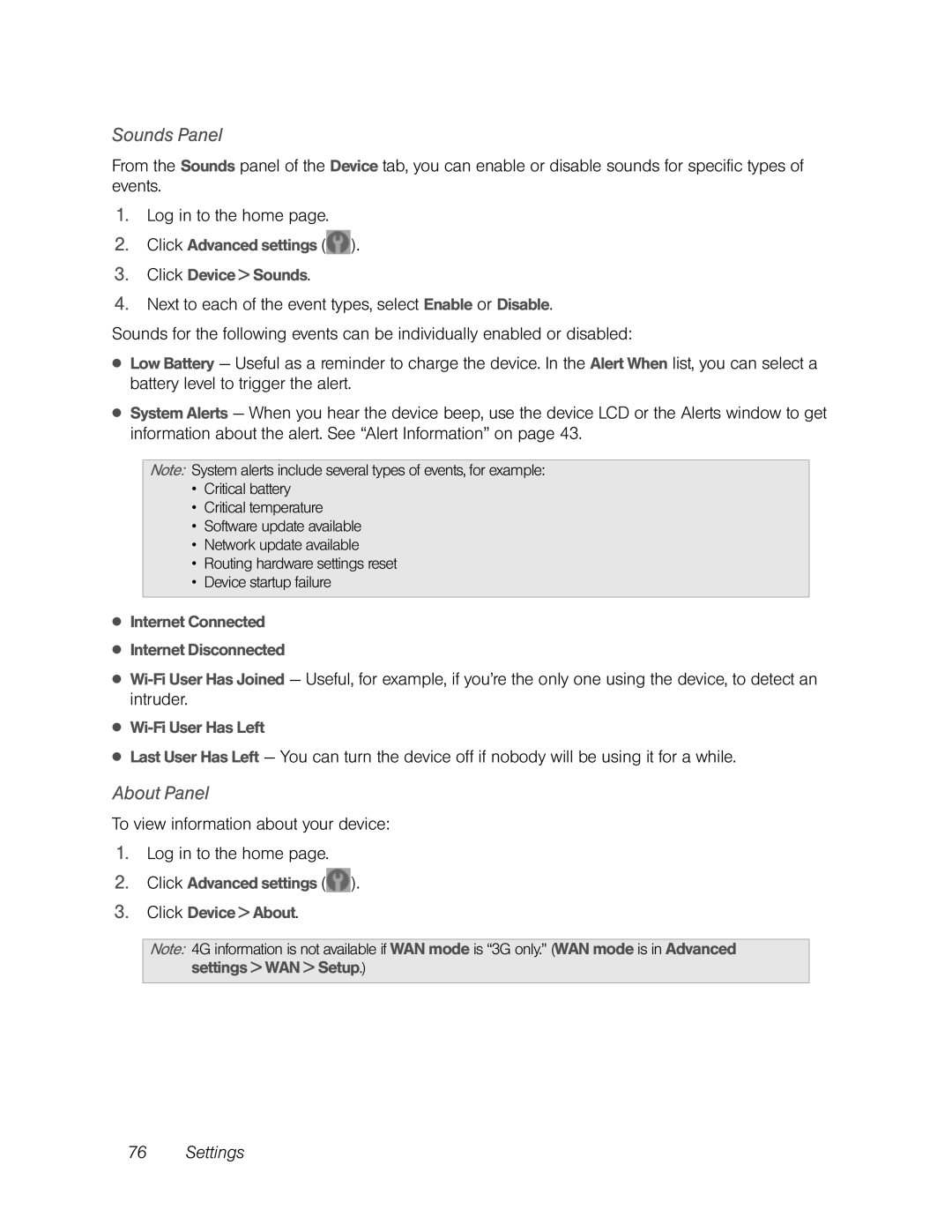 Sierra Wireless Overdrive manual Sounds Panel, About Panel 