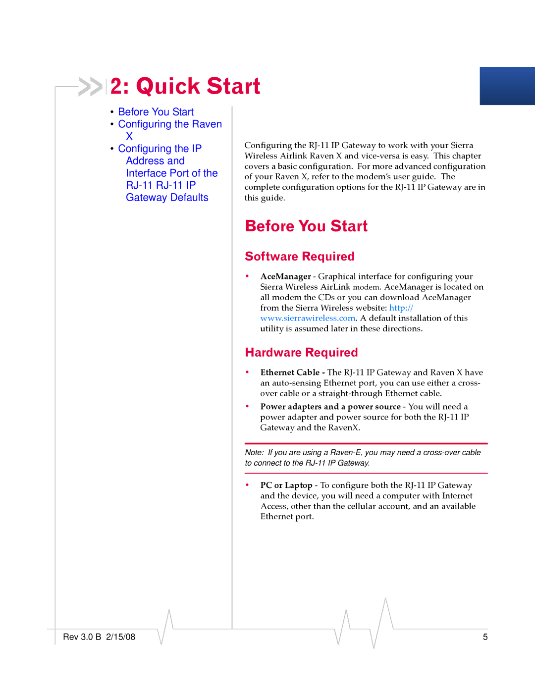 Sierra Wireless RJ-11 manual Quick Start, Before You Start, Software Required Hardware Required 