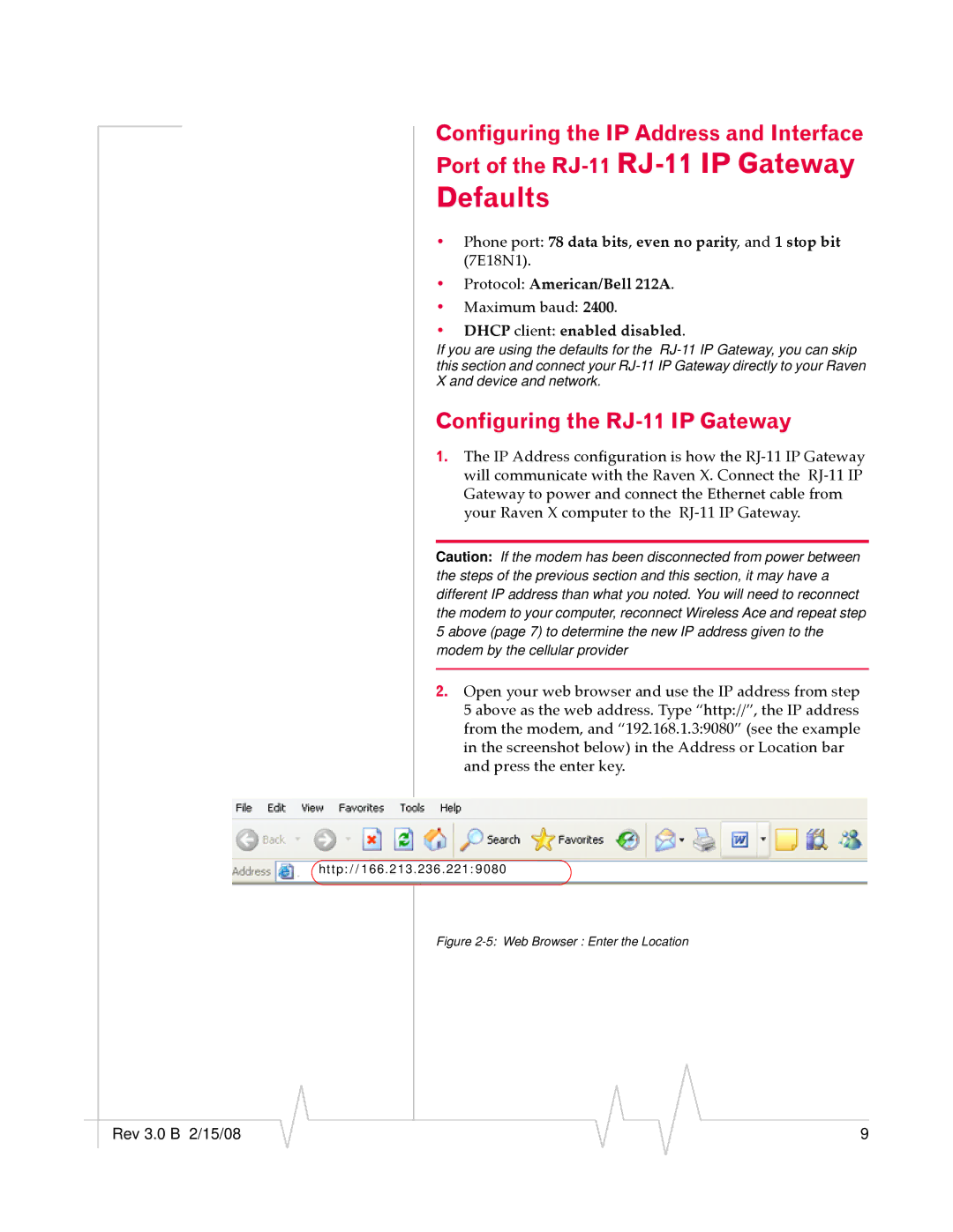 Sierra Wireless manual Defaults, Configuring the RJ-11 IP Gateway 