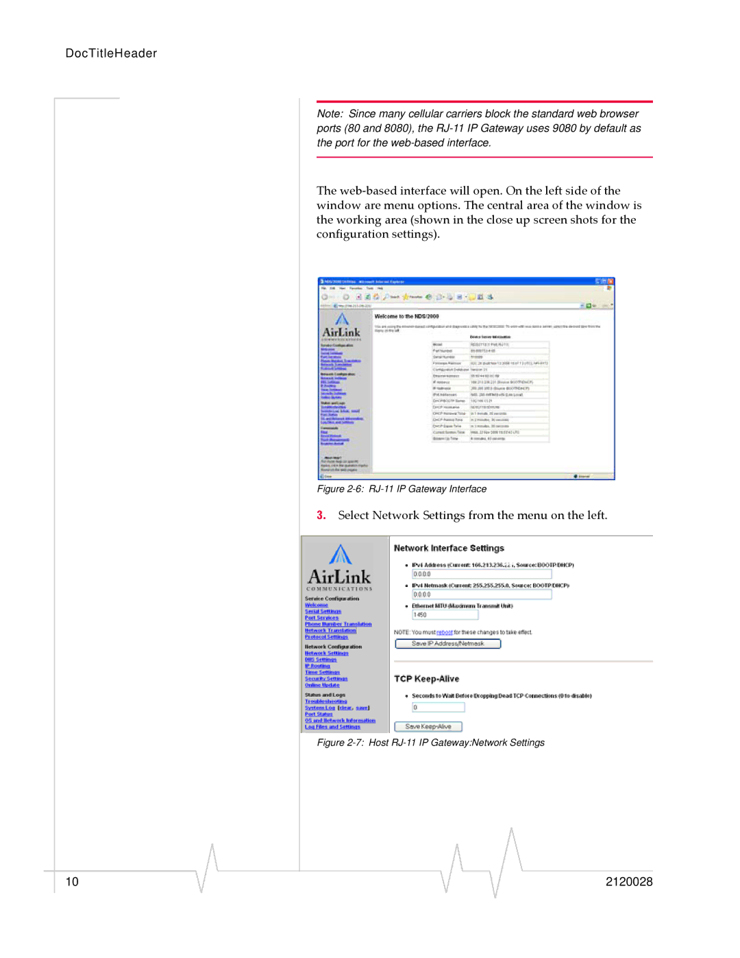 Sierra Wireless RJ-11 manual Select Network Settings from the menu on the left 