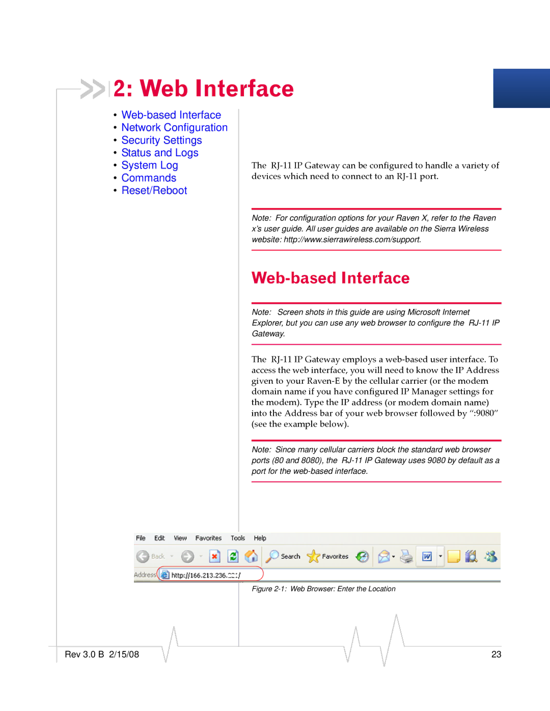 Sierra Wireless RJ-11 manual Web Interface, Web-based Interface 