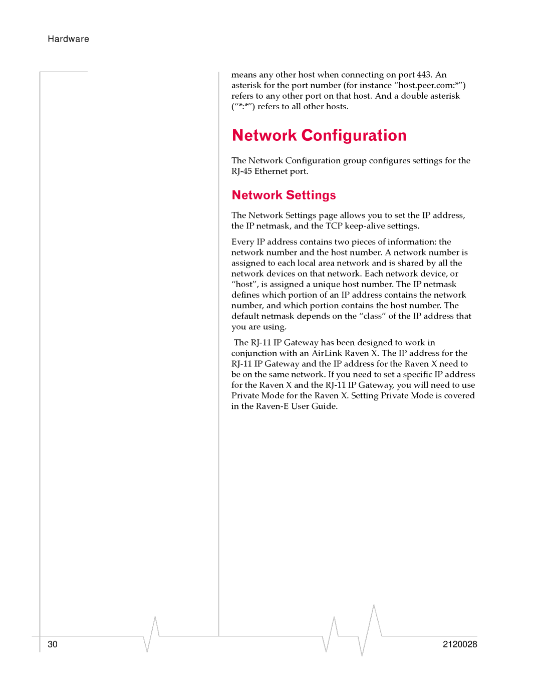 Sierra Wireless RJ-11 manual Network Configuration, Network Settings 