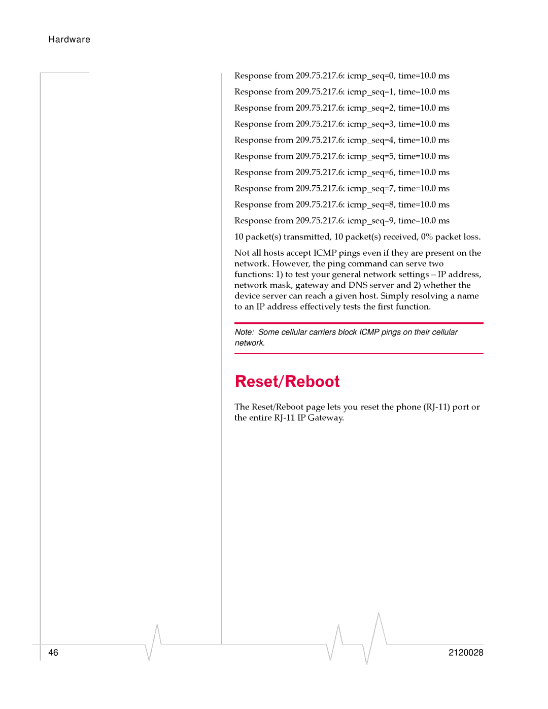 Sierra Wireless RJ-11 manual Reset/Reboot 