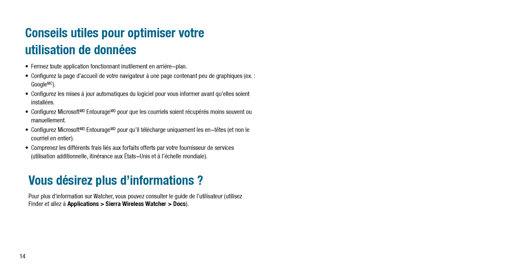 Sierra Wireless USB 598 Vous désirez plus d’informations ?, Conseils utiles pour optimiser votre utilisation de données 