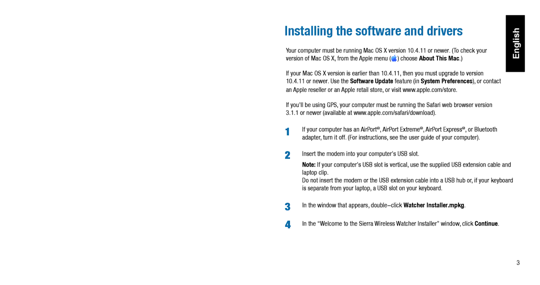 Sierra Wireless USB 598 Installing the software and drivers, Insert the modem into your computer’s USB slot, Laptop clip 