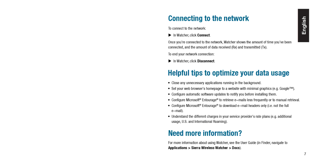 Sierra Wireless USB 598 quick start Connecting to the network, Need more information? 