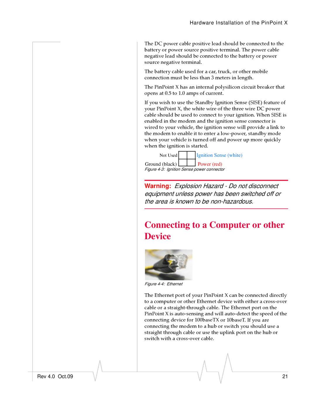 Sierra Wireless X HSUPA manual Connecting to a Computer or other Device, Ignition Sense power connector 