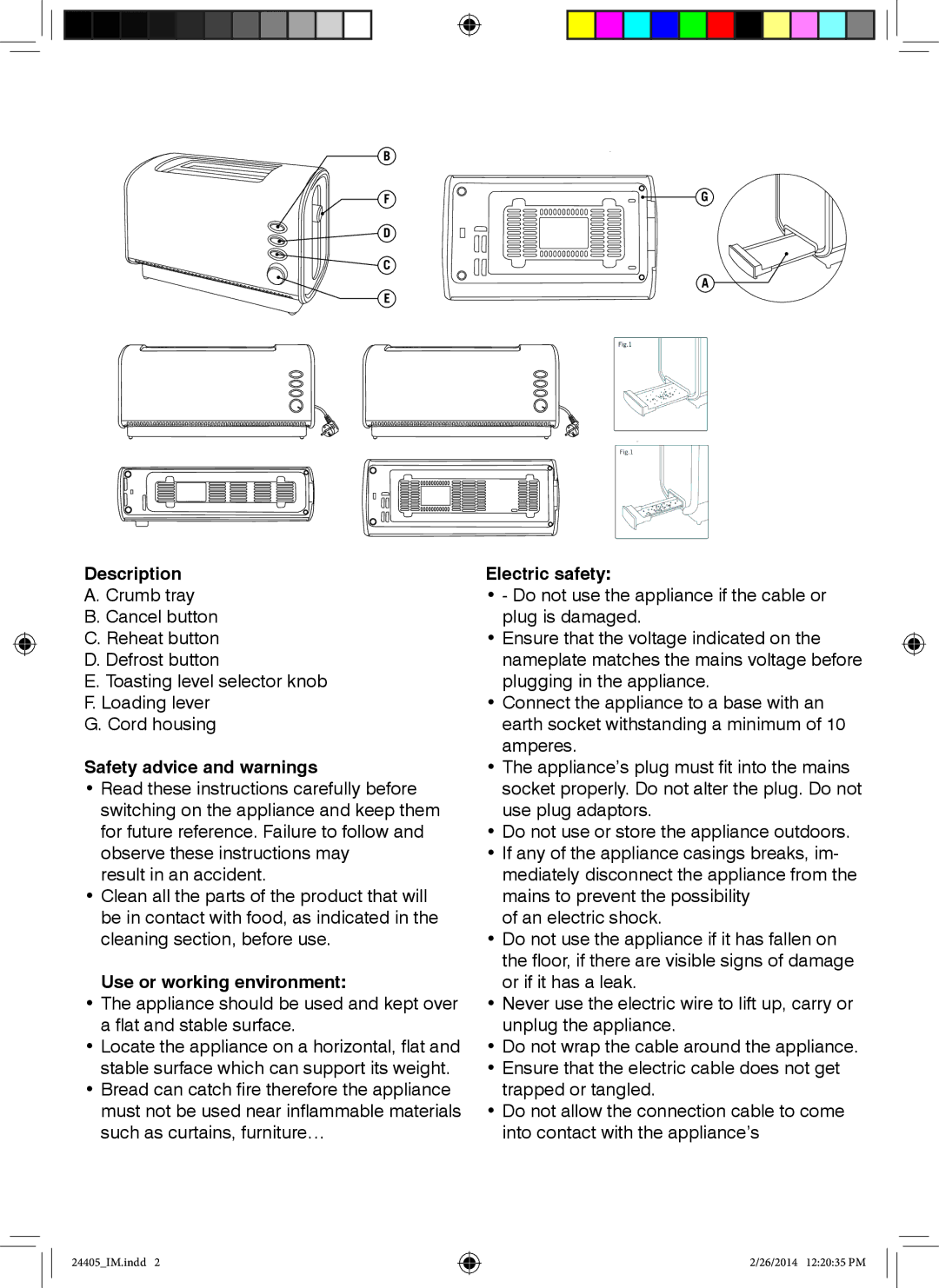 Sigma 24405 manual Description, Safety advice and warnings, Use or working environment, Electric safety 