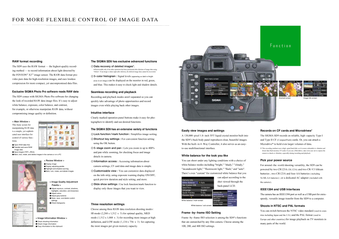 Sigma 9 specifications For More Flexible Control of Image Data 