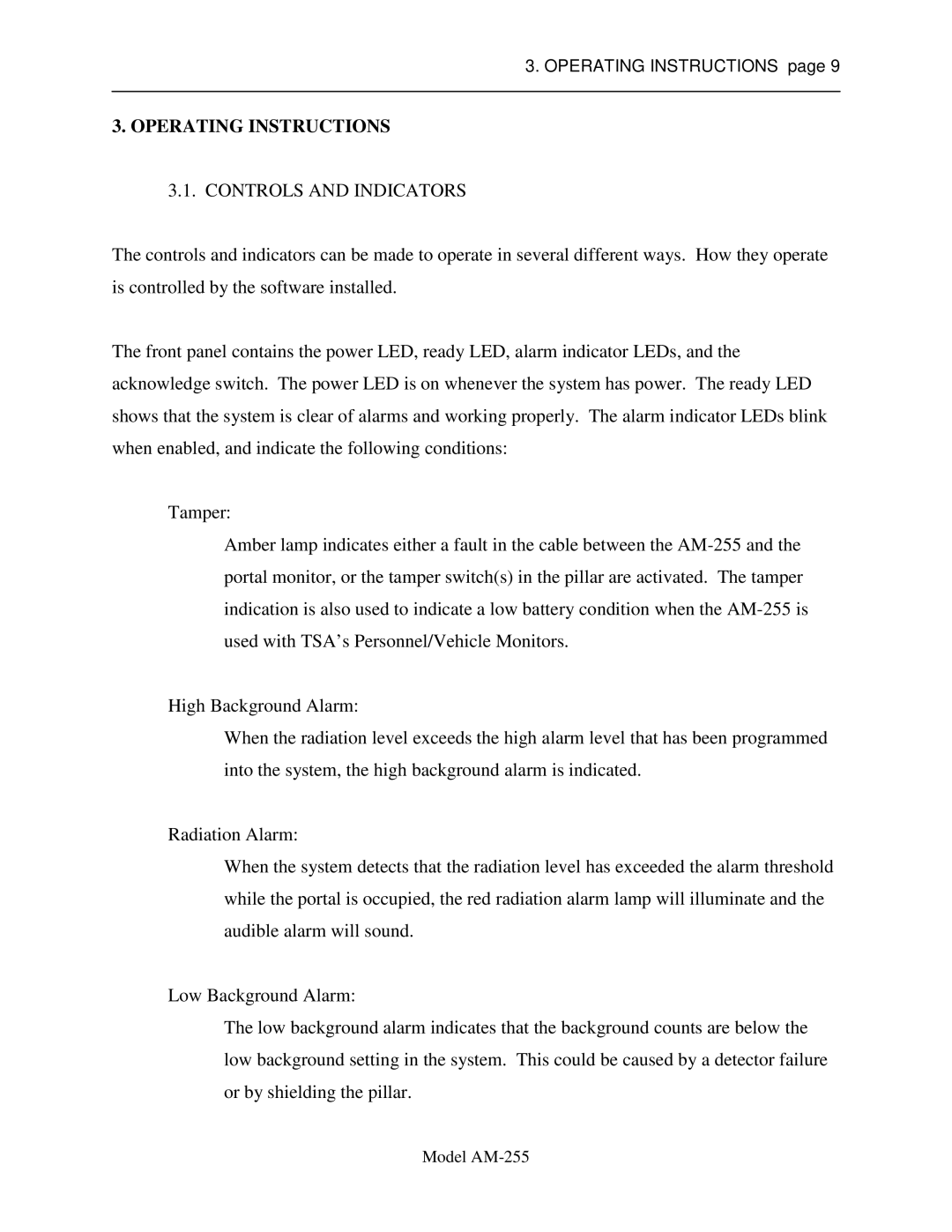 Sigma AM-255 service manual Operating Instructions, Controls and Indicators 