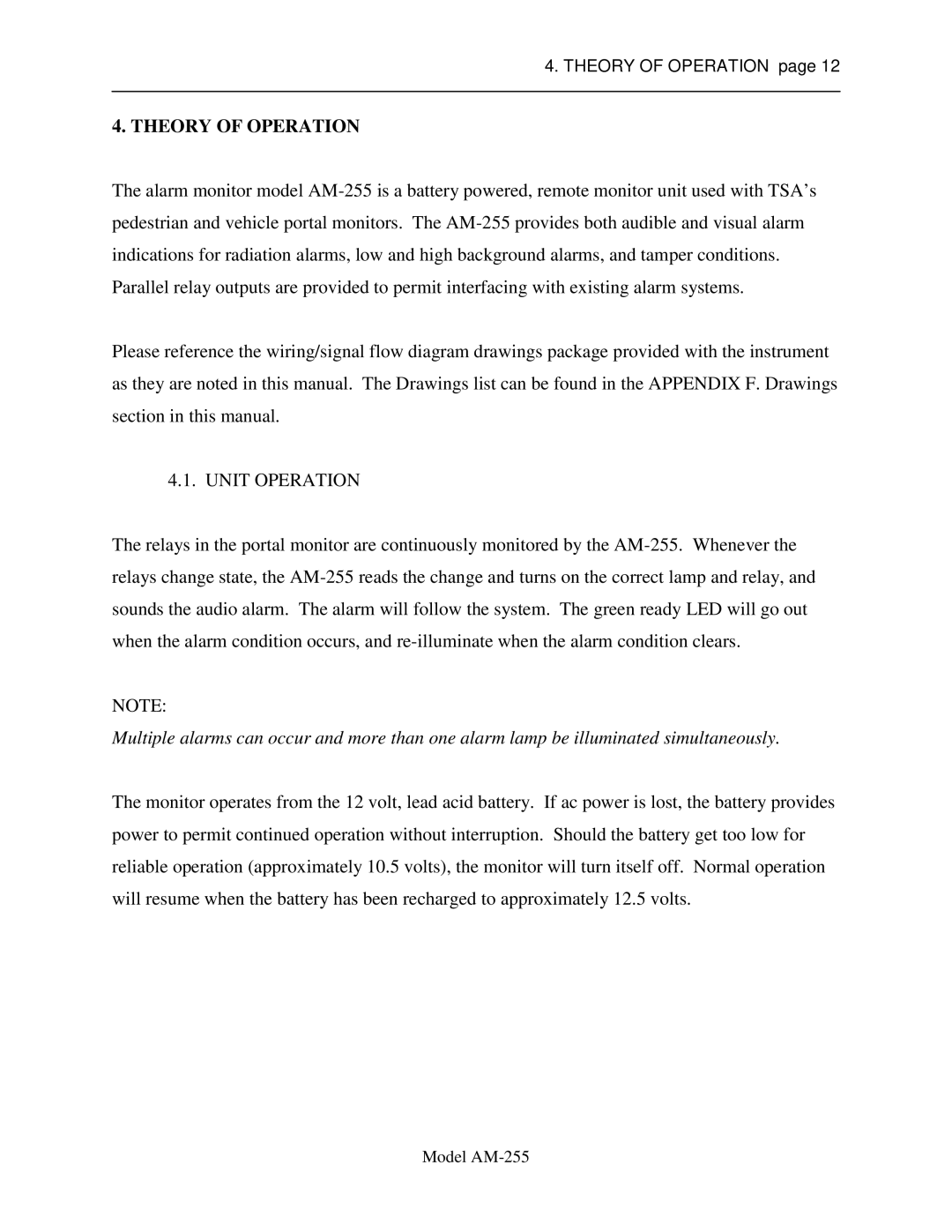 Sigma AM-255 service manual Theory of Operation, Unit Operation 