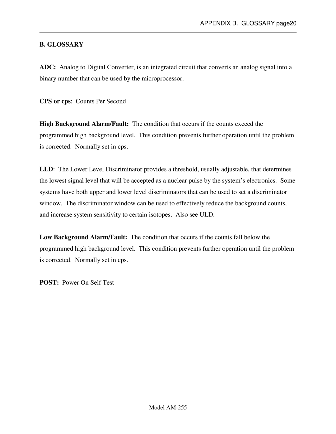 Sigma AM-255 service manual Appendix B. Glossary page20 