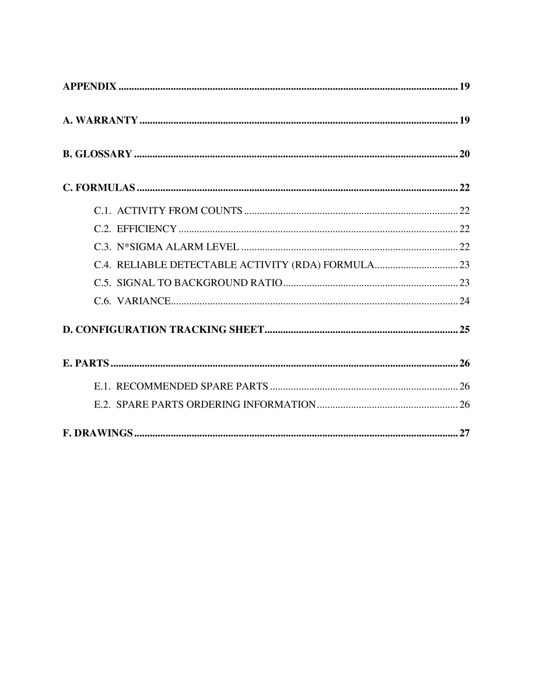 Sigma AM-255 service manual Appendix Warranty Glossary Formulas, Configuration Tracking Sheet Parts 