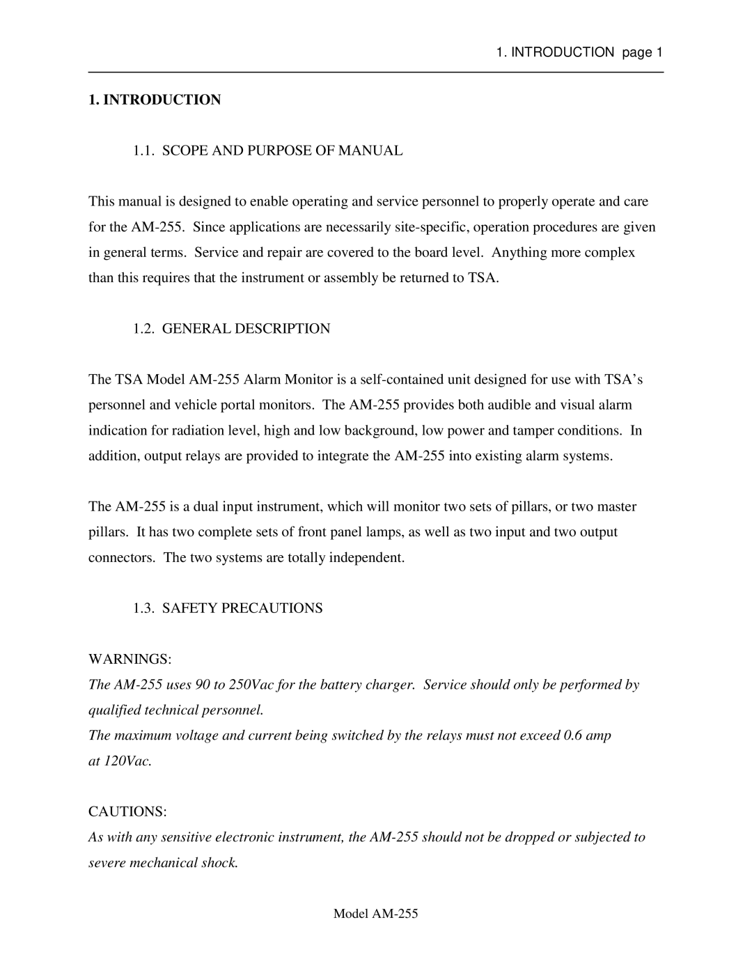 Sigma AM-255 service manual Introduction, Scope and Purpose of Manual 