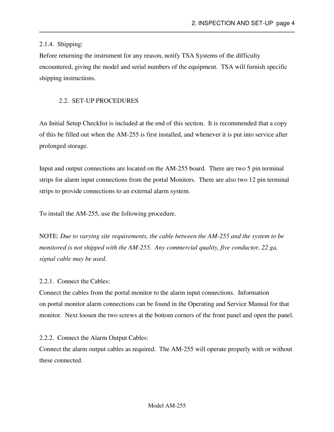 Sigma AM-255 service manual SET-UP Procedures 