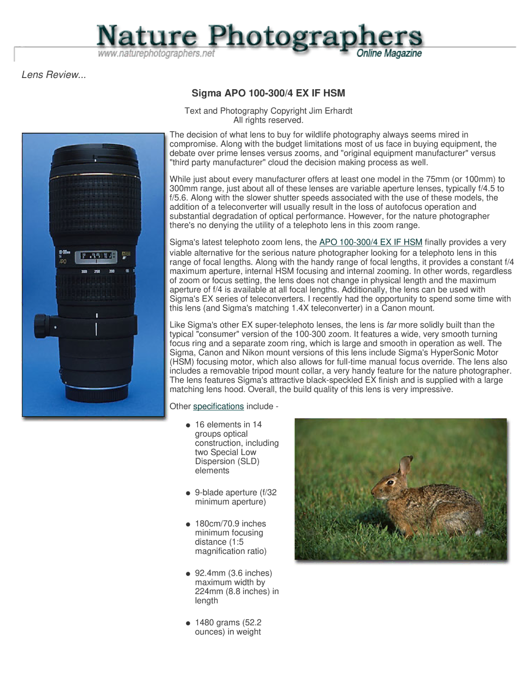 Sigma APO 100-300/4 EX IF HSM specifications Sigma APO 100-300/4 EX if HSM 