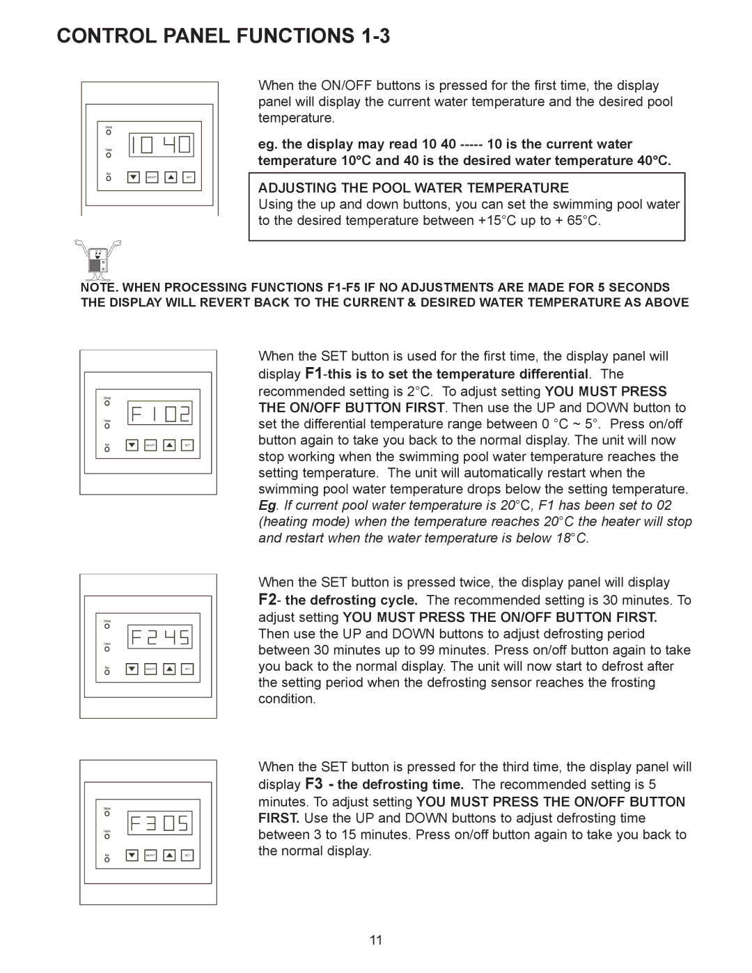 Sigma AS-H50Y, AS-H60Y, AS-H40Y installation manual Adjusting the Pool Water Temperature 