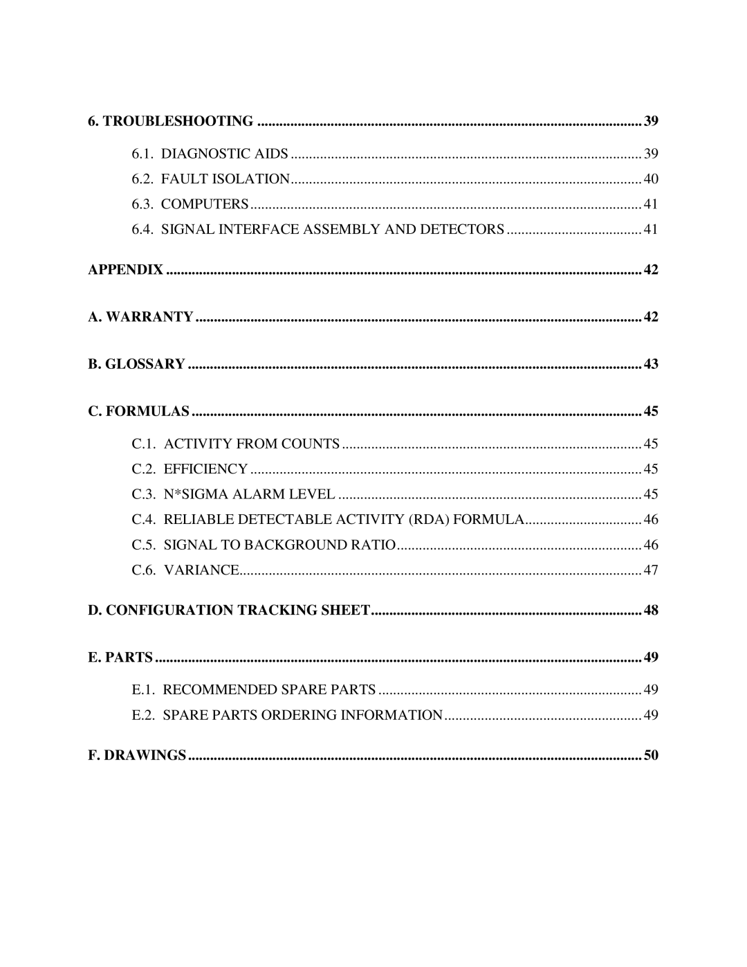 Sigma BM-286A service manual Troubleshooting, Appendix Warranty Glossary Formulas, Configuration Tracking Sheet Parts 