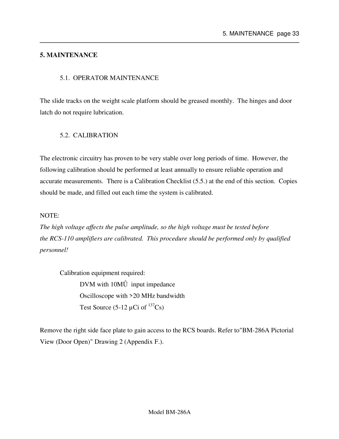 Sigma BM-286A service manual Operator Maintenance 