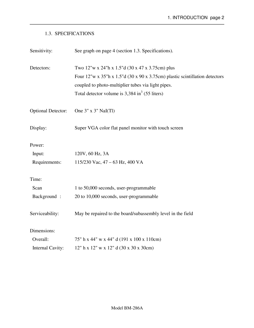 Sigma BM-286A service manual Specifications 