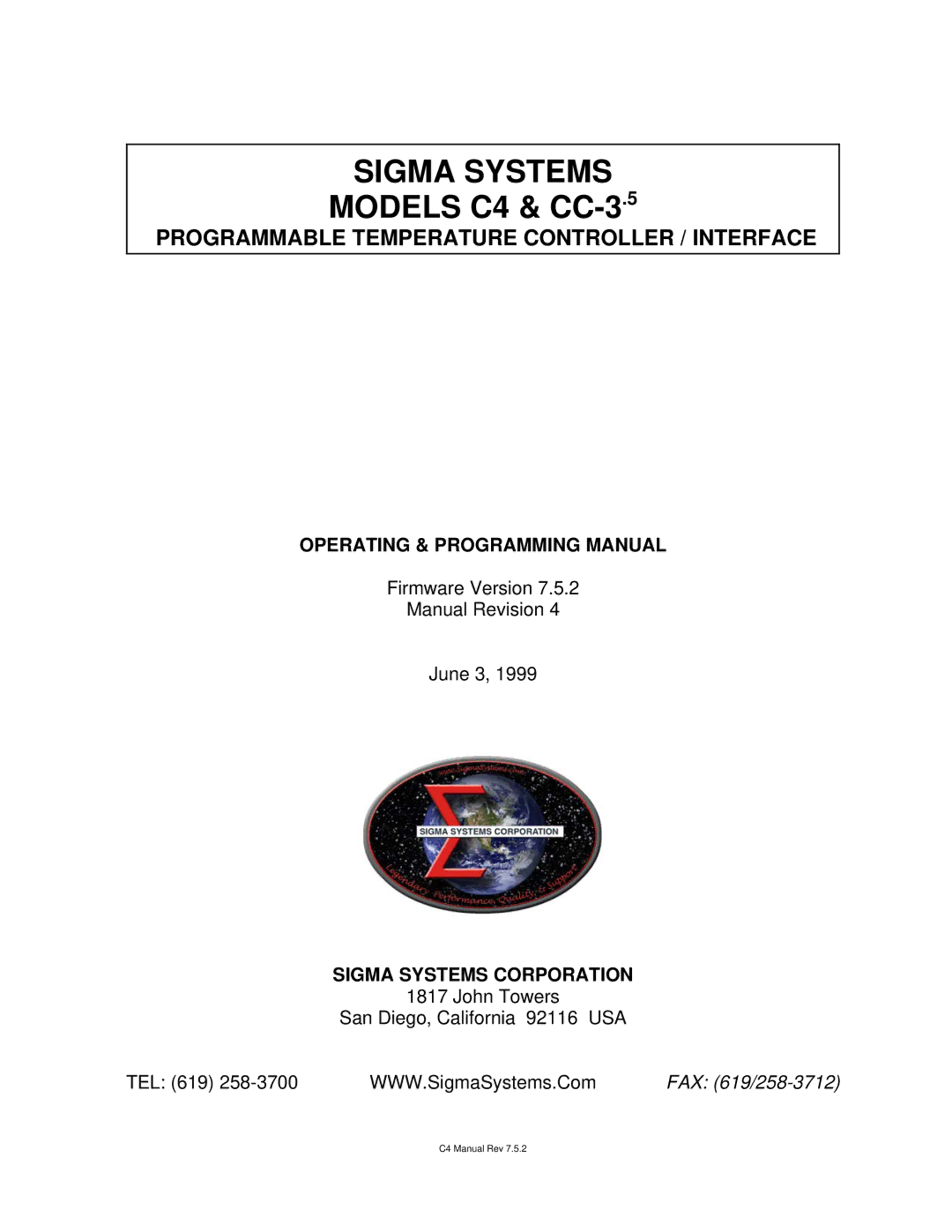 Sigma C4 manual Sigma Systems, Programmable Temperature Controller / Interface 