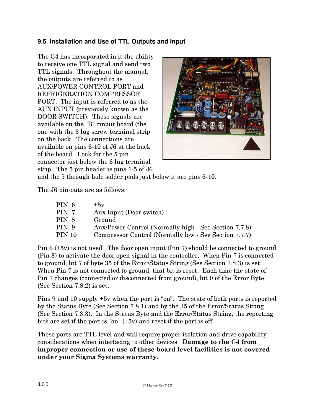 Sigma C4 manual Installation and Use of TTL Outputs and Input 