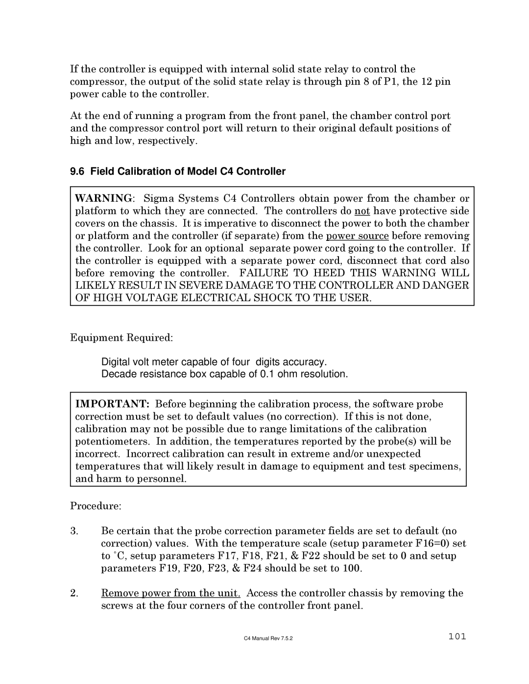 Sigma manual Field Calibration of Model C4 Controller, 101 