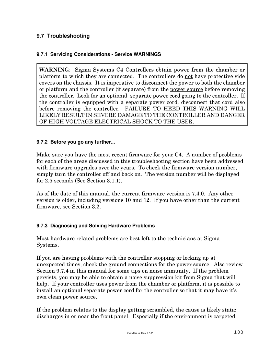 Sigma C4 manual Troubleshooting, 103 