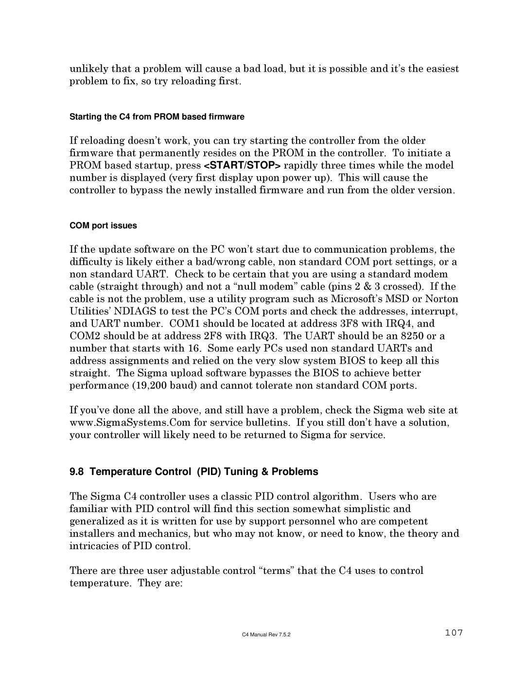 Sigma C4 manual Temperature Control PID Tuning & Problems, 107 