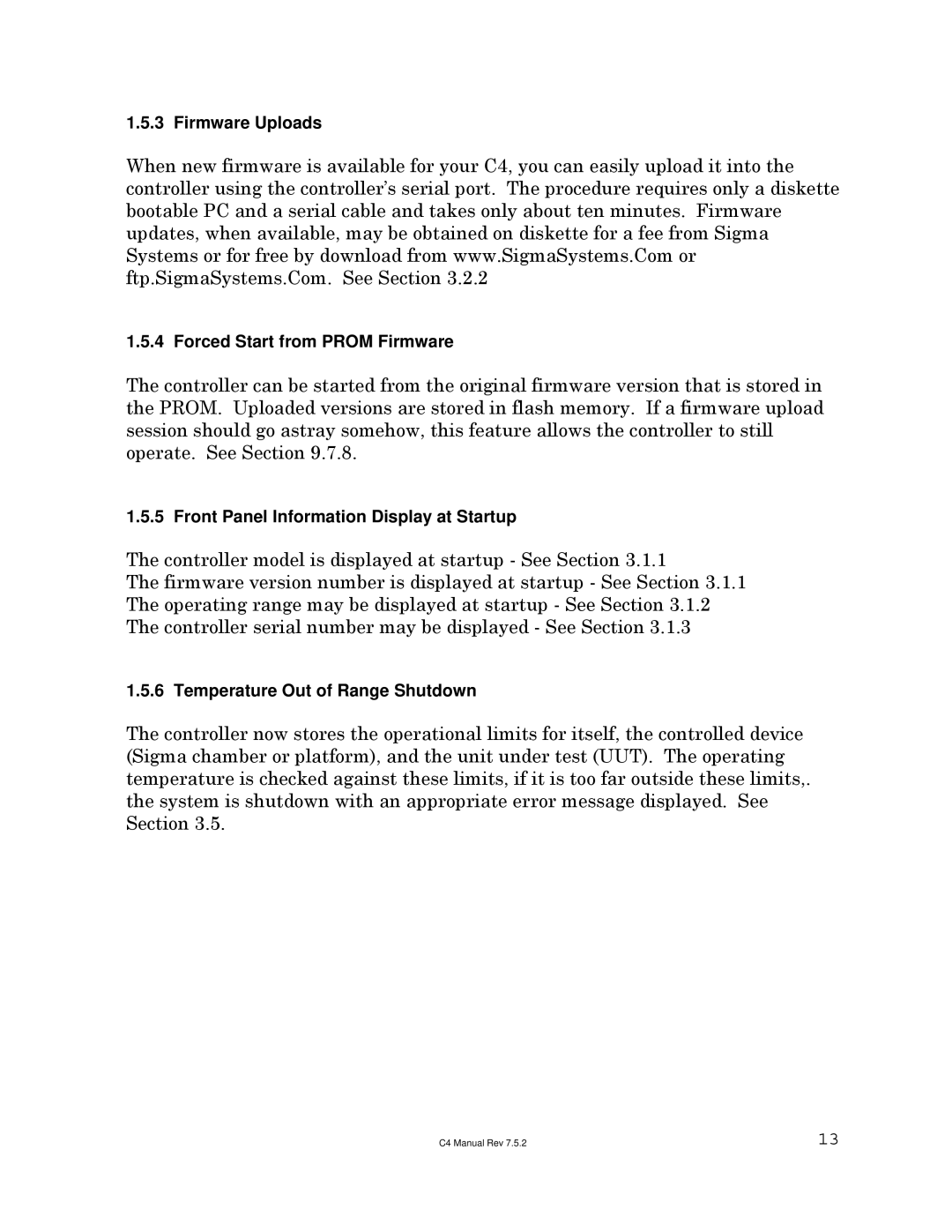 Sigma C4 manual Firmware Uploads Forced Start from Prom Firmware 