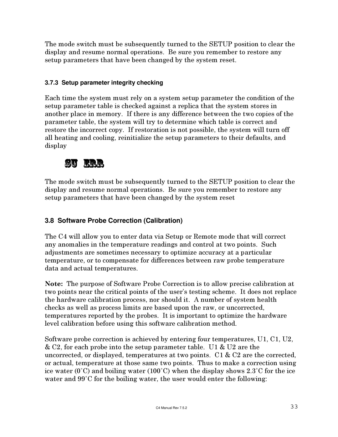 Sigma C4 manual Su err, Software Probe Correction Calibration 