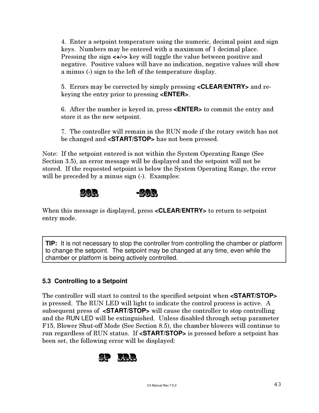 Sigma C4 manual Sor -sor, Sp err, Controlling to a Setpoint 