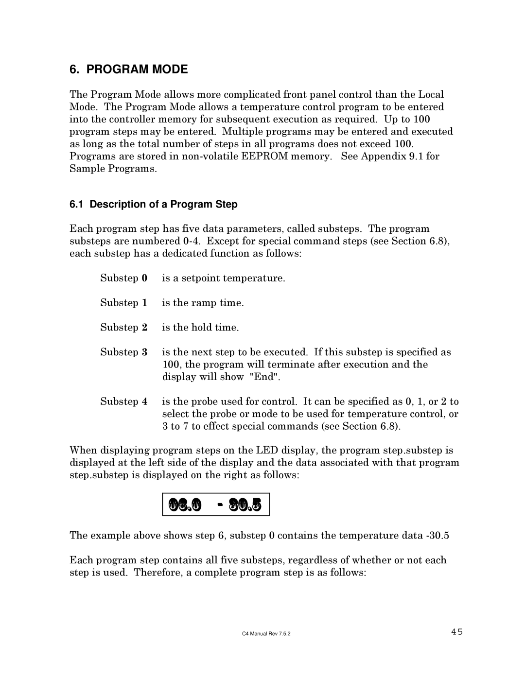 Sigma C4 manual 06.0, Program Mode, Description of a Program Step 