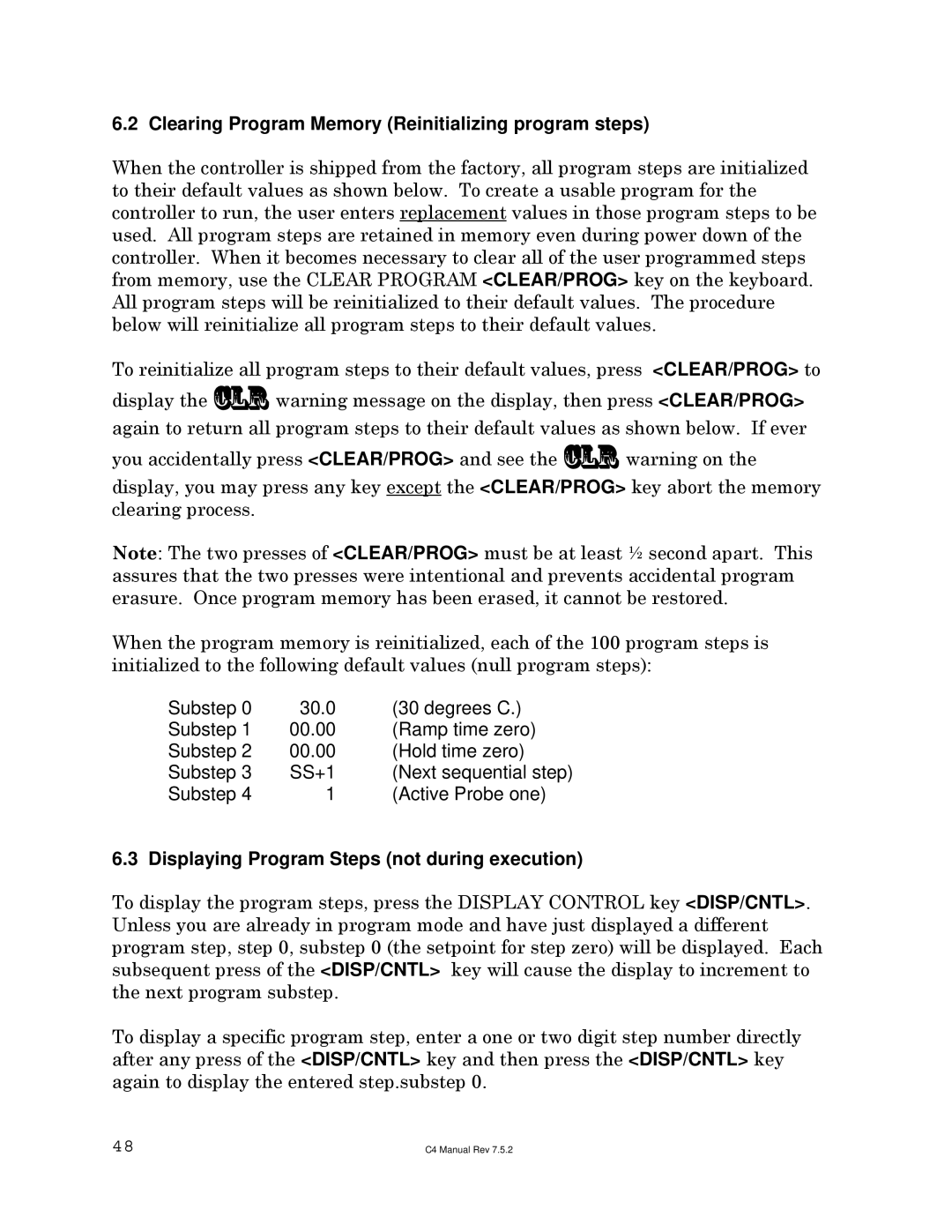 Sigma C4 manual Clearing Program Memory Reinitializing program steps, Displaying Program Steps not during execution 