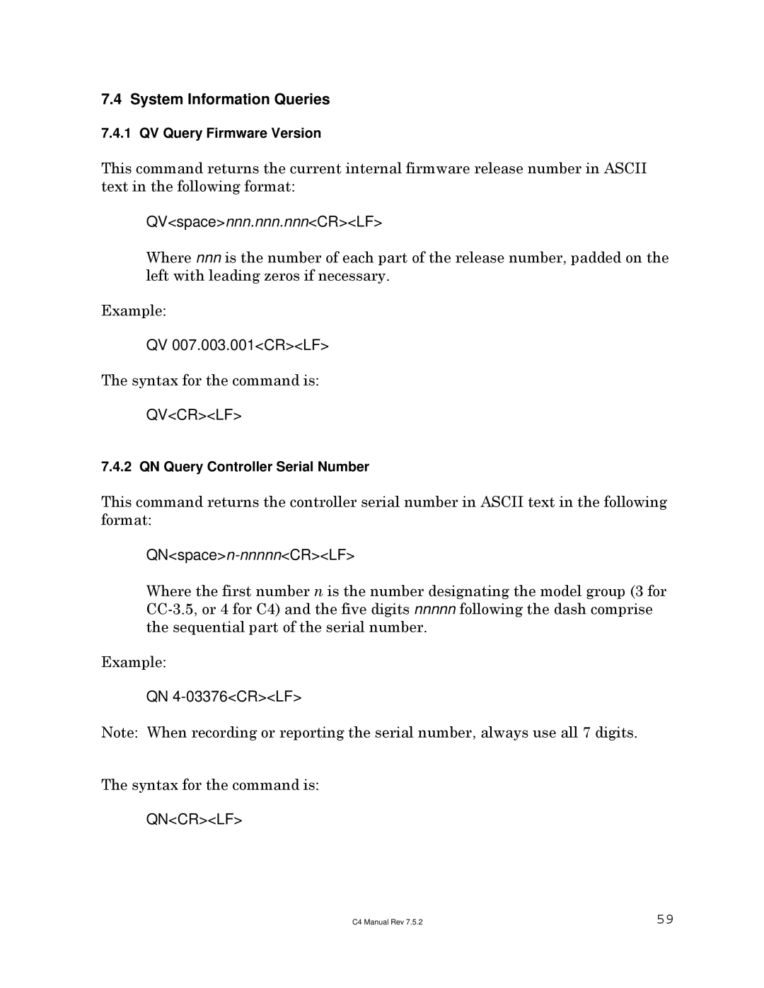 Sigma C4 manual System Information Queries 