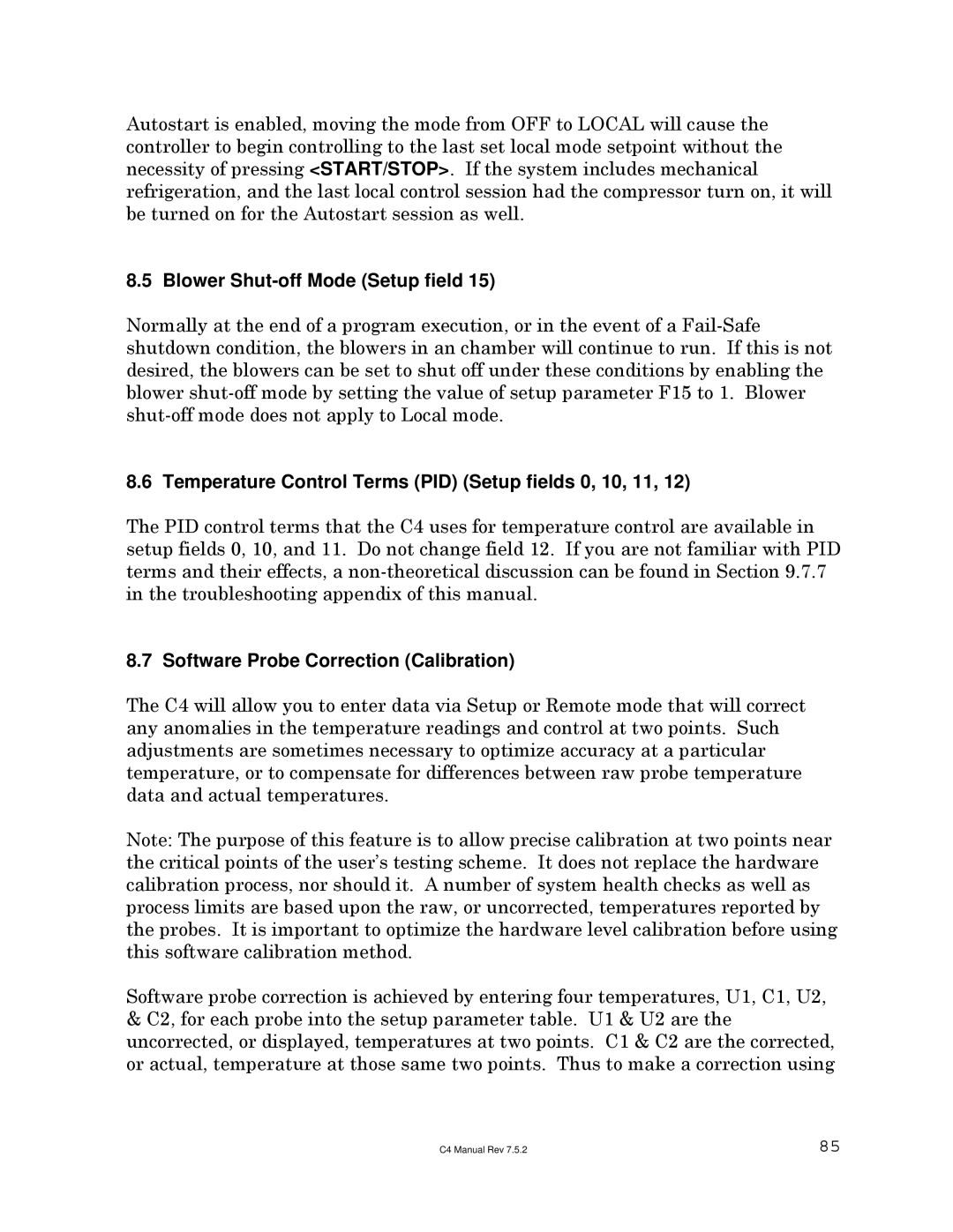 Sigma C4 manual Blower Shut-off Mode Setup field, Temperature Control Terms PID Setup fields 0, 10, 11 