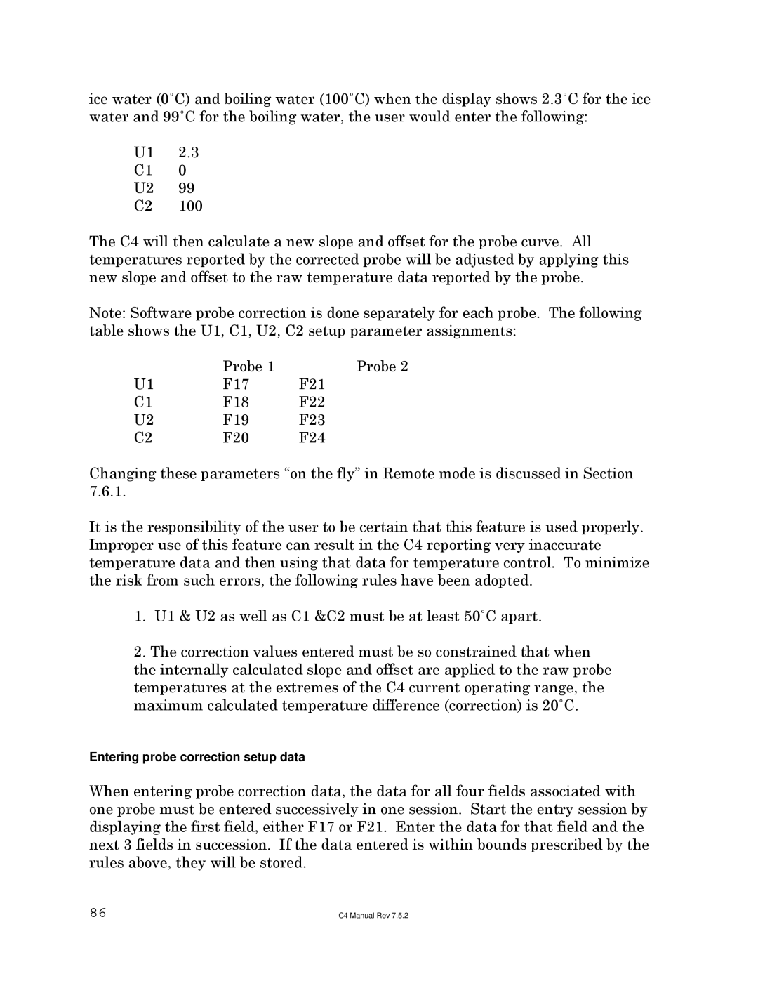 Sigma C4 manual Entering probe correction setup data 