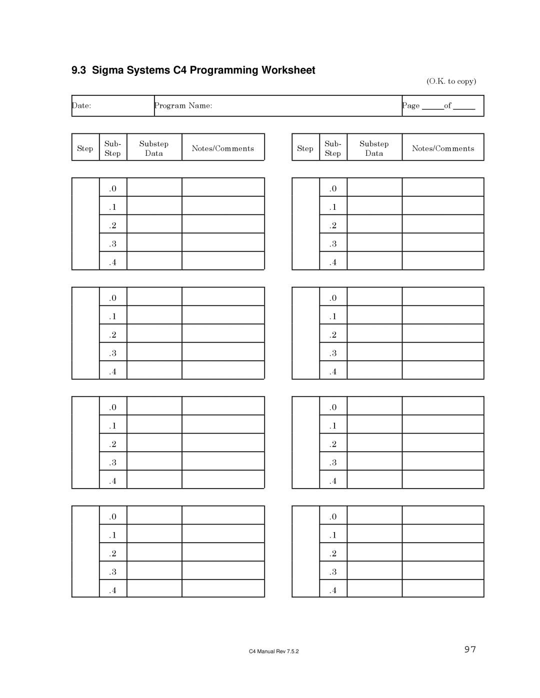 Sigma manual Sigma Systems C4 Programming Worksheet 