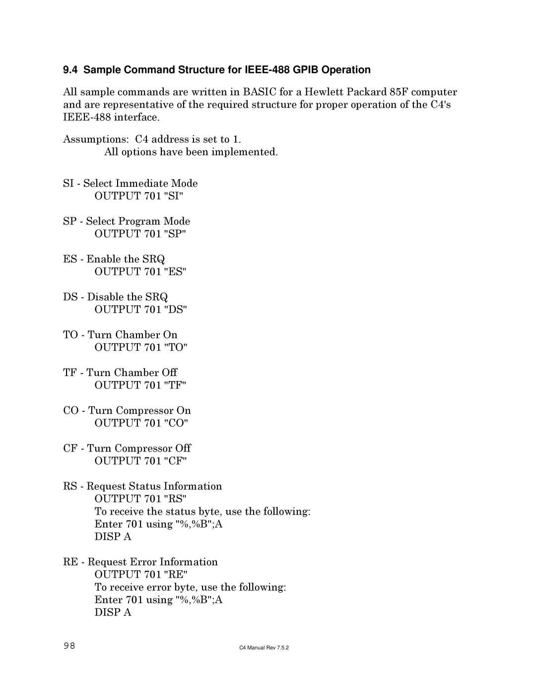 Sigma C4 manual Sample Command Structure for IEEE-488 Gpib Operation 