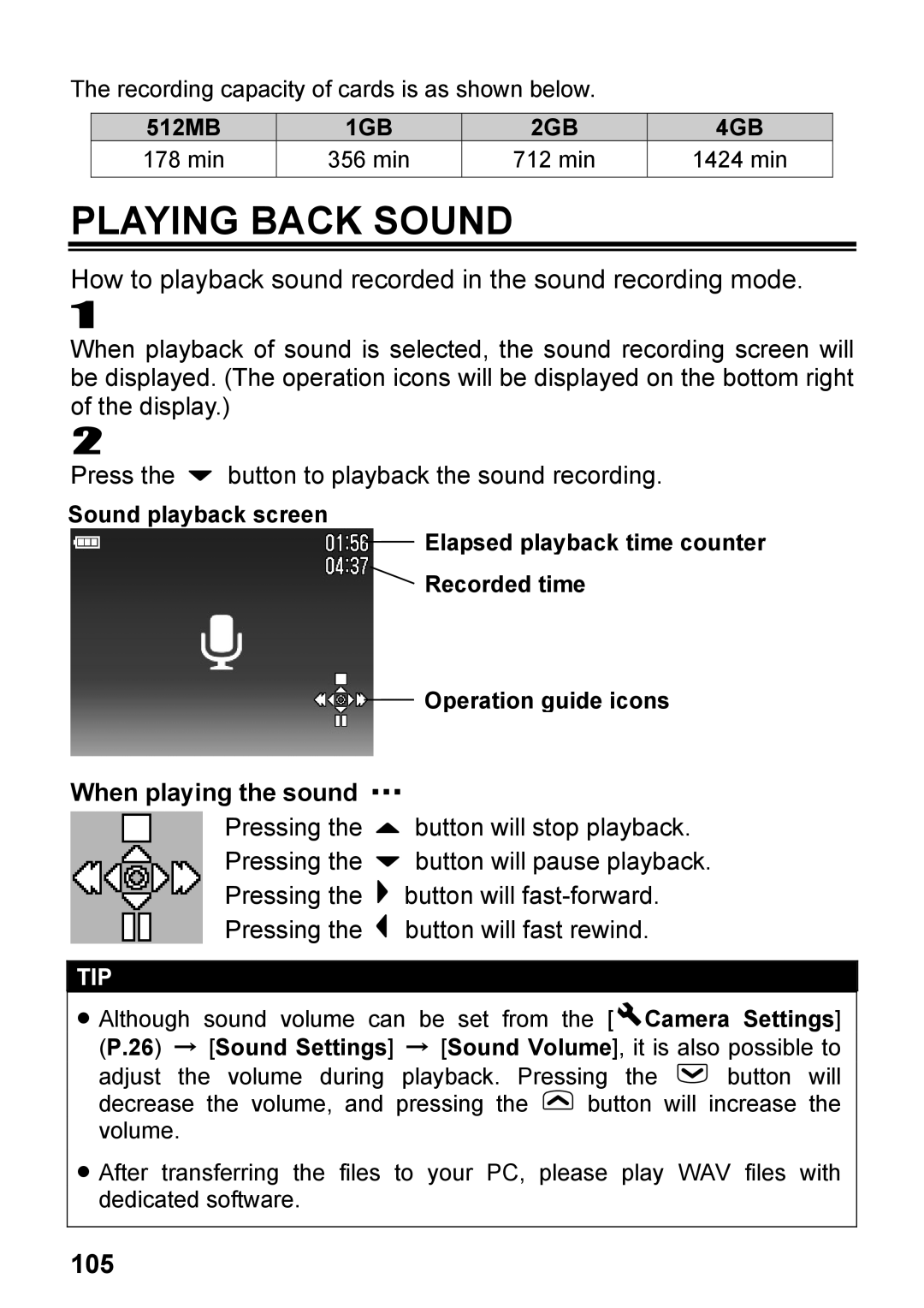 Sigma C72900, DP2 user manual Playing Back Sound, 105, When playing the sound ･･･ 