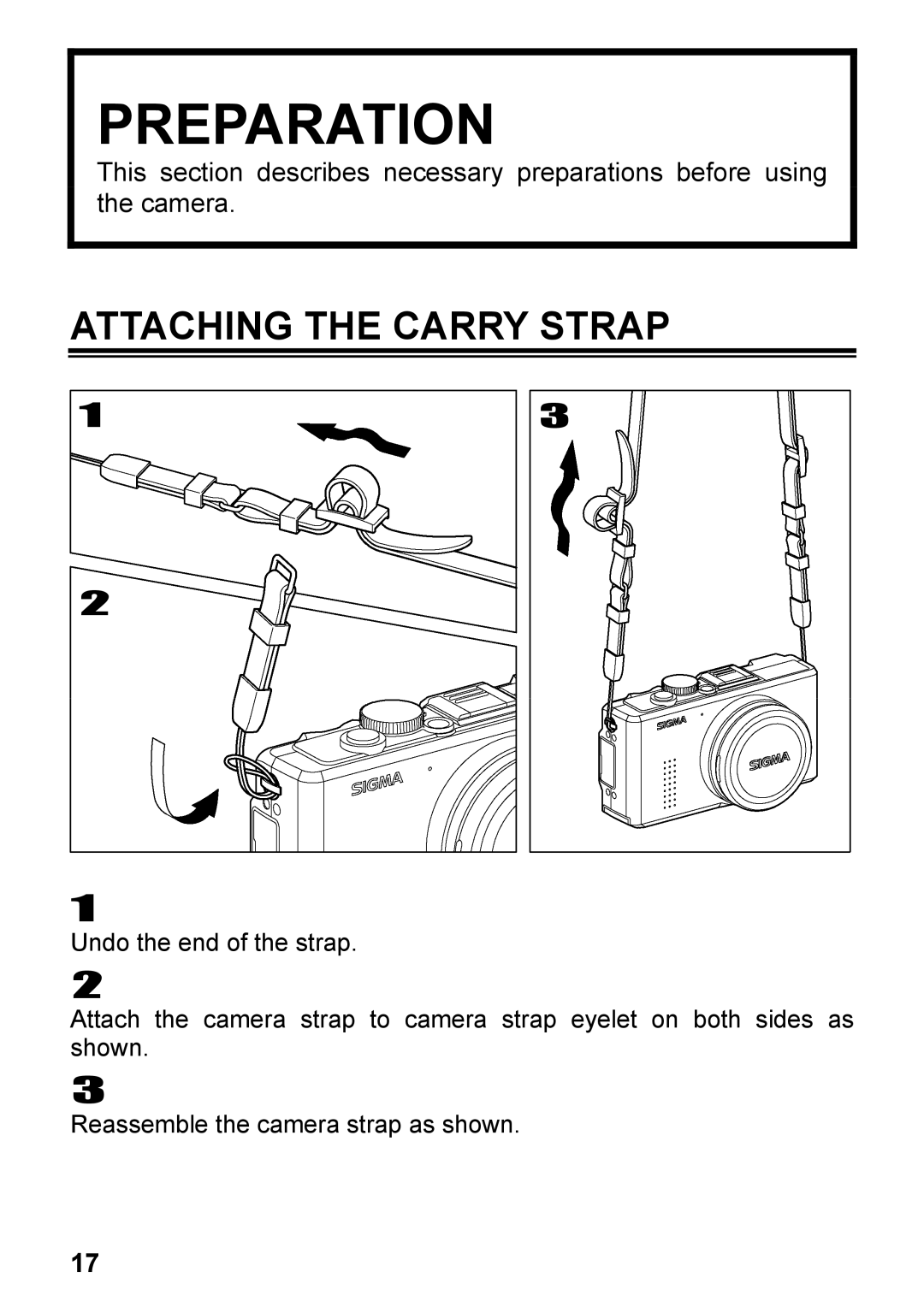 Sigma C72900, DP2 user manual Preparation, Attaching the Carry Strap 