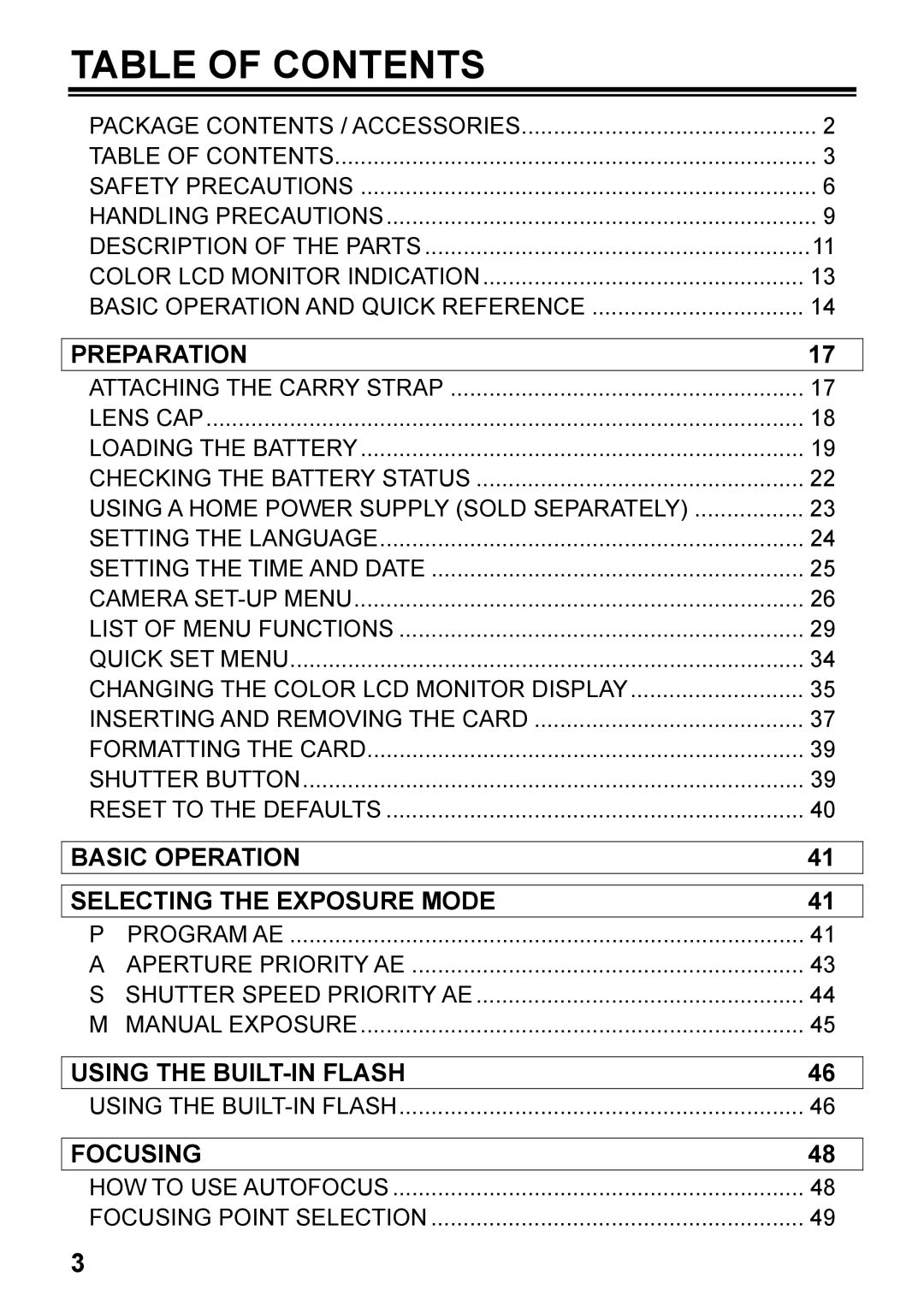 Sigma C72900, DP2 user manual Table of Contents 