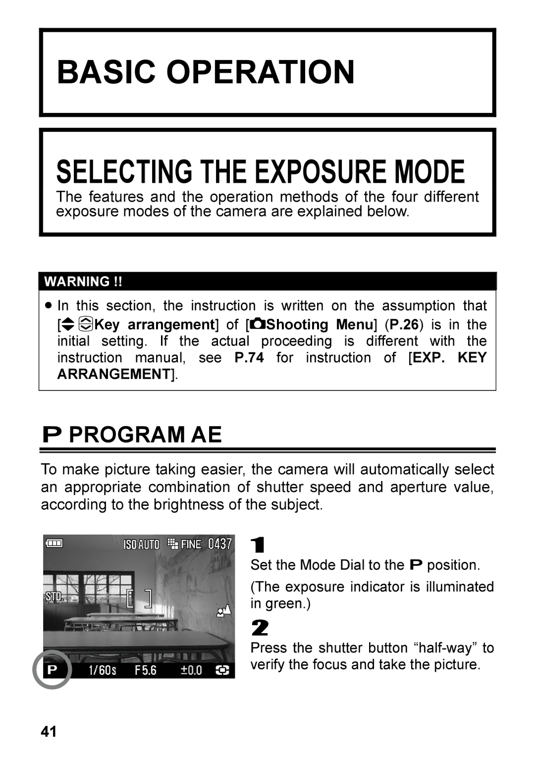 Sigma C72900, DP2 user manual Basic Operation, Program AE 