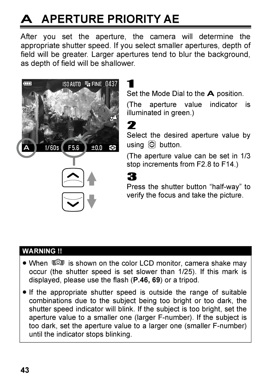 Sigma C72900, DP2 user manual Aperture Priority AE 