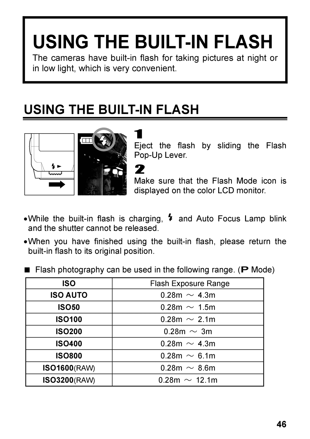 Sigma DP2, C72900 user manual Using the BUILT-IN Flash, ISO50 